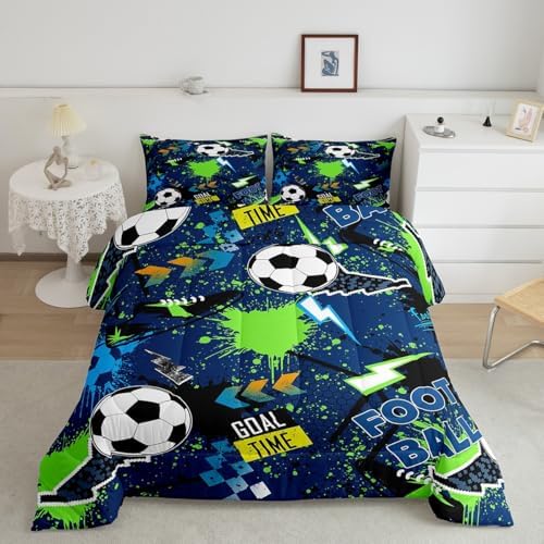 Erosebridal Boys Soccer Twin Comforter Set for Kids Boys Girls,Lightning Football Bedding Set,Sports Ball Game Duvet Insert Lightweight,Sports Lover Quilt Bedroom Decor