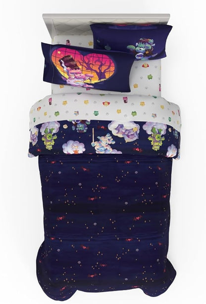 Care Bears x Universal Monsters Halloween Bedding 5 Piece Super Soft Cozy Reversible Comforter and Sheet Set with Sham, Twin, (Officially Licensed Product) By Franco