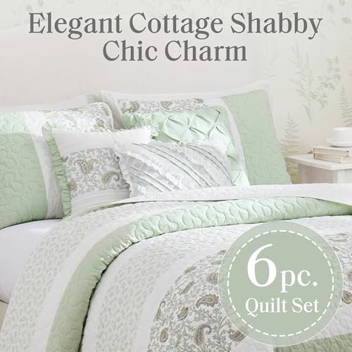 Madison Park Cotton Pintucked Quilt Set, 6PC Full/Queen Coverlet