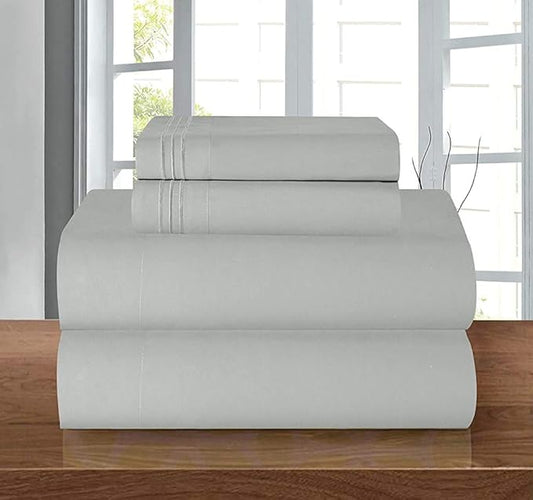 Elegant Comfort Luxury 1500 Premium Hotel Quality Microfiber 4-Piece Sheet Set - Wrinkle Resistant, All Around Elastic Fitted Sheet, Deep Pocket up to 16", Queen, Silver