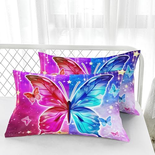 Nttopship Red and Blue Butterfly Comforter Set Full Size,100% Soft Ultra-Fine Fiber Four Season Printed Comforter Set with 1 Comforter and 2 Pillow Case