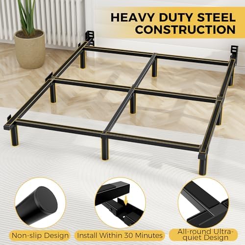 King Size Bed Frame, 7 Inch Heavy Duty Metal Base for Box Spring, 9 Legs