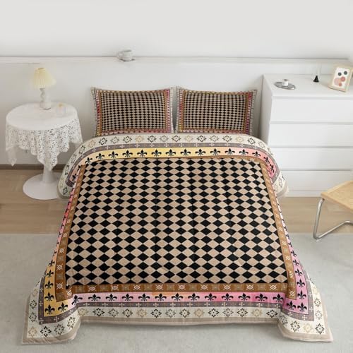 jejeloiu Geometric Checkerboard Comforter Set Bedding Set Full Size 3 Pcs
