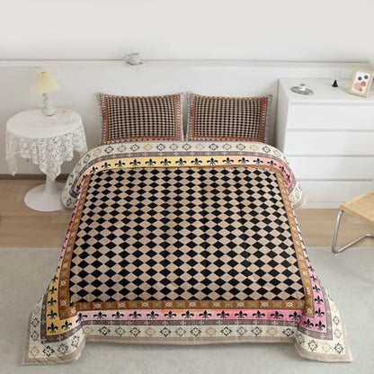 jejeloiu Geometric Checkerboard Comforter Set Bedding Set Full Size 3 Pcs