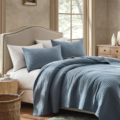 WDCOZY 100% Cotton California King Size Quilt Set, Pick Stitch, Dusty Blue