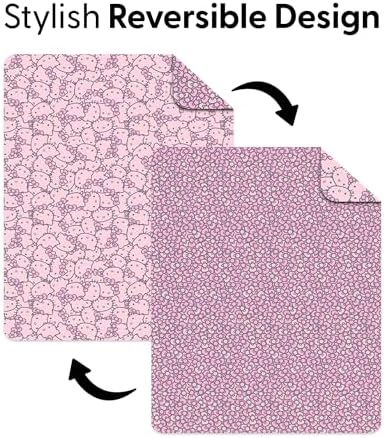 Northwest Sanrio Hello Kitty Reversible Quilted Throw, Kawaii Pink Pattern, Cozy & Warm, for Anime Fans, Game Room, Chair or Couch, 60 x 80 Inches