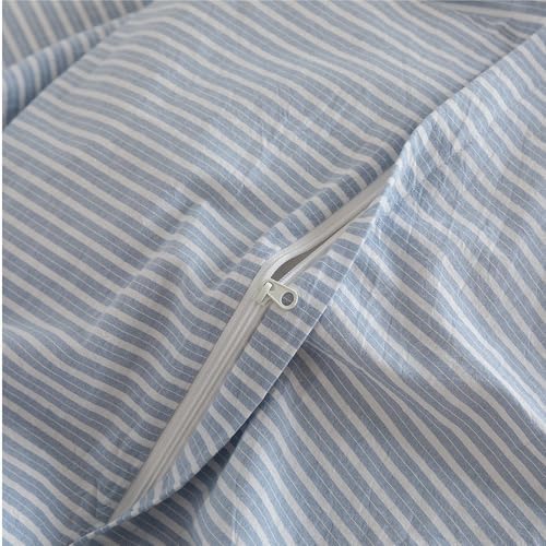 JIYUAN King Washed Cotton Duvet Cover Set, 3-Piece, Linen-Like Pinstripe