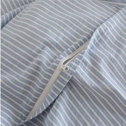 JIYUAN King Washed Cotton Duvet Cover Set, 3-Piece, Linen-Like Pinstripe