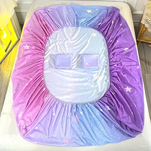 HOSIMA Colorful Rainbow Bedding Sets Full,1 Fitted Sheet+2 Pillowcases.