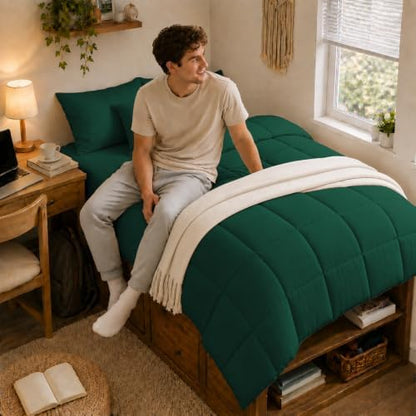 Anluoer Twin Comforter Set, 5 Piece Bed in a Bag Twin Bedding Sets