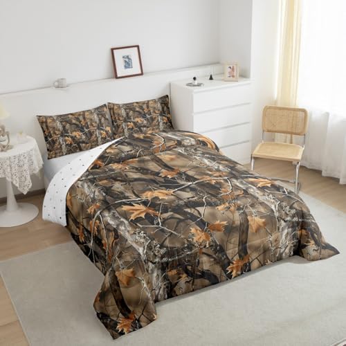 Feelyou Camo Comforter Set Full Size for Men Boys Adults Kid Hunting Camouflage Tree Bedding Set Boho Cabin Hunting Down Comforter Forest Rustic Farmhouse Room Decor Quilt Set 2 Pcs