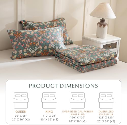 Lady Ann 100% Cotton Floral Quilt Sets Queen - Vibrant Paisley Flowers Pattern Plant Botanical Printed Quilted Bedspread & Coverlet Set, 3 PCS Lightweight Extra Soft Queen Bedding Sets All Season