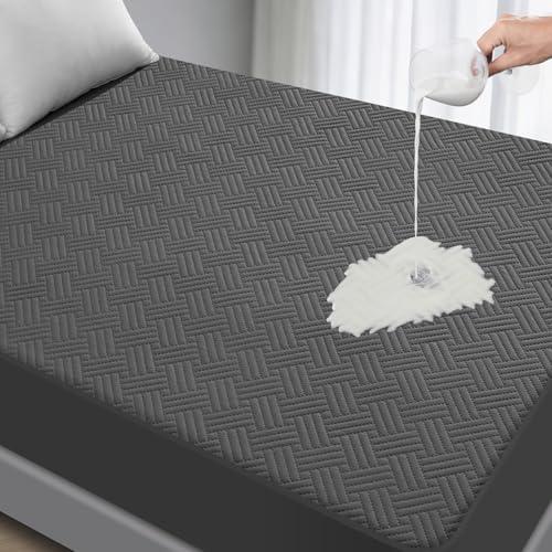 Waterproof Twin Size Mattress Protector with Deep Pockets, Gray