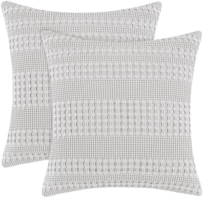 PHF Cotton Waffle Weave Euro Sham Covers 26" x 26", Light Grey, No Insert