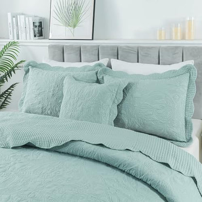 HoneiLife California King Quilts - Oversized King Bedspreads 128x120, Rustic Bedding Sets 4-Piece,Reversible Coverlets Lightweight Bed Cover for All Season Use-Sage Green