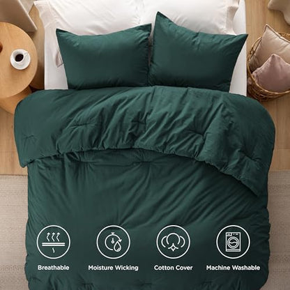 Bedsure PureWoven Cotton Comforter Set Prewashed, King, Forest Green
