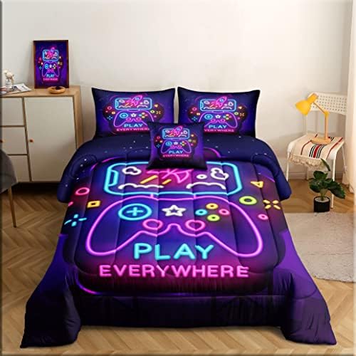 ROWADALO 6 Pieces Gamer Bedding Set for Boys Gaming Comforter Full Size, Game Controller Comforter for Teen 3D Gamepad Microfiber 6 Piece Bed in A Bag Kids Bedding Sets with Sheets,DJT H5031 Full