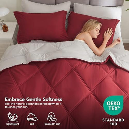 Joiedomi King Size Comforter Set with Sheets Red, 7 Pieces King Bedding Set with 1 Down Alternative Comforter, 1 Flat Sheet, 1 Fitted Sheet, 2 Pillowcases and 2 Pillow Shams, Bed in a Bag All Seasons