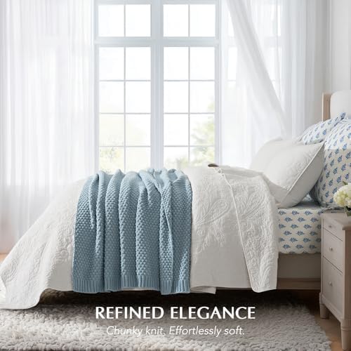 EVERGRACEHOME Chunky Chenille Knit Throw Blanket, 60 x 80, Chambray Blue