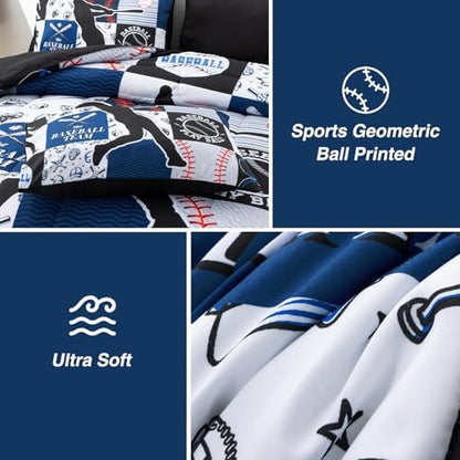 A Nice Night Sports Baseball Comforter Full Bedding Set for Boys,Blue