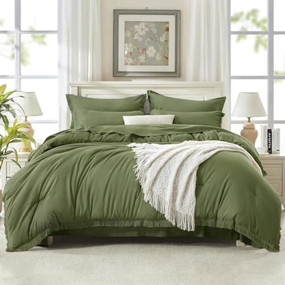 Andency Oversized Queen Comforter Set, 7 Pieces Olive Green Bedding