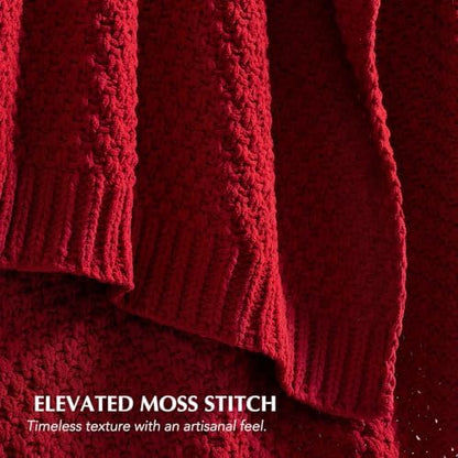 EVERGRACEHOME Chunky Chenille Knit Throw Blanket, 60 x 80, Classic Red