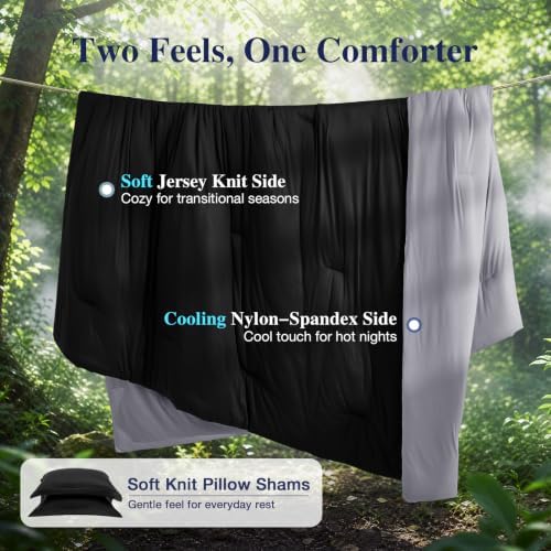 MUXHOMO Cooling Comforter Set Full Size, Lightweight Summer Comforter for Hot Sleeper, Reversible Bedding with ICY Cooling Surface, Includes 1 Comforter (82"x86") and 2 Shams (20"x 26"), Black