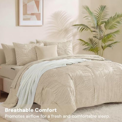 King Size Comforter Set-7 Pieces Beige Bed in a Bag King Bedding Set