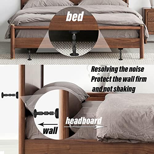 Adjustable Threaded Headboard Stoppers/Bumper Against Wall, 4 Pack Behind Bed Frame Protector Antishake Tool, Bed Shake Support Stabilizer Device for Anti-Knocking,Banging, Metal (Black 27-114mm)