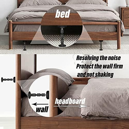 Adjustable Threaded Headboard Stoppers/Bumper Against Wall, 4 Pack Behind Bed Frame Protector Antishake Tool, Bed Shake Support Stabilizer Device for Anti-Knocking,Banging, Metal (Black 27-114mm)