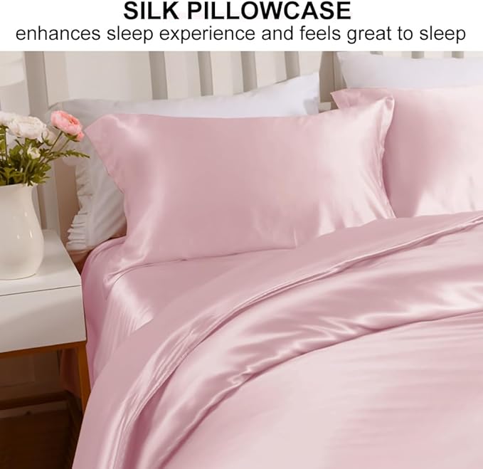 Silk Pillowcase 2 Pack for Hair and Skin with Hidden Zipper, Ravmix Both Sides 21Momme Mulberry Silk Pillowcases Set of 2, Standard Size 20×26inches, Soft Pink