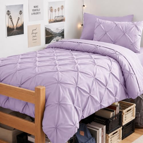 CozyLux Twin XL Comforter Set Lavender, 5 Pieces Pintuck Bed in a Bag