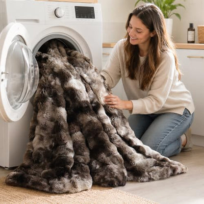 YIKUSH Queen Faux Fur Soft Comforter Set, Fluffy Bedding Set, Tiedye Coffee