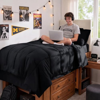 JOLLYVOGUE Twin XL Comforter Set, Ultra-Soft Bed in a Bag Twin XL Size 5 Pieces, Oeko-TEX Certified Bedding Set with Down Alternative Comforter, Sheets, Pillowcases & Shams, Black