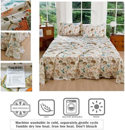 FADFAY Twin XL Sheets Set 4 Piece Floral College Bedding 100% Egyptian Cotton Dorm Room Bedding, Soft Cooling Breathable Dorm Sheets Extra Long with Deep Pocket Luxury Hotel Quality for All Seasons