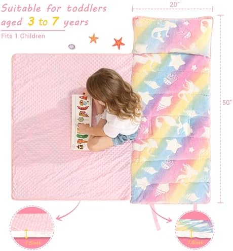 Lasoftan Toddler Nap Mat with Pillow and Blanket, Extra Large Rolled Napping Mats,Slumber Bags for Boys Girls,Kids Sleeping Bag for Daycare, Preschool Travel Camping