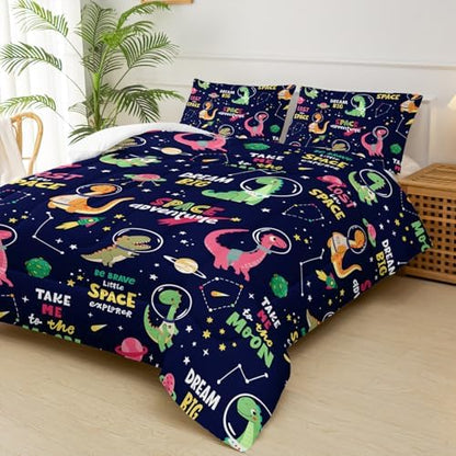 Dinosaurs in Space Twin Comforter Set，Twin Size Bedding Set for Boys Dinosaurs，with 1 Comforter with 2 Pillow Case