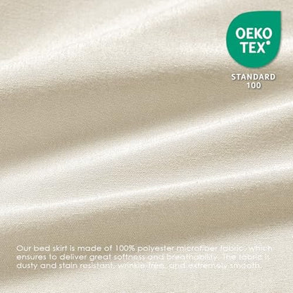 FreshCulture King Bed Skirt, Dust Ruffle for King Size Bed, Easy Fit with 18-Inch Tailored Drop, Elastic Wrap Around Bed Skirt King Size, Hotel Quality Bed Skirts for Adjustable Bed (Cream)