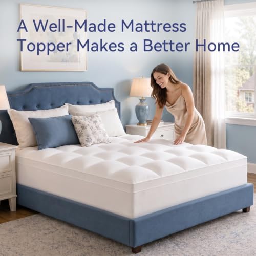 ELEMUSE Full XL Mattress Topper, Thick Pillow Top Bed Topper Mattress Pad
