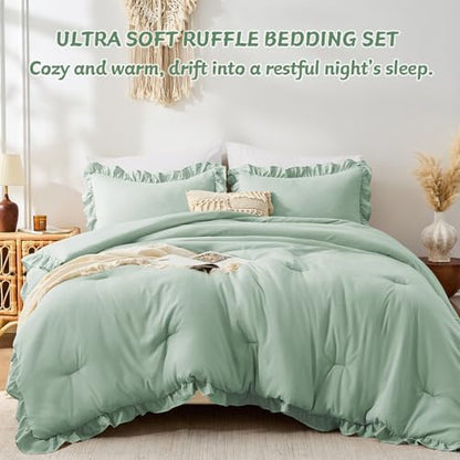 FUANNA Full Size Comforter Sets, Sage Green Bedding Set, 3 Pieces Bed Set