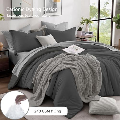 Monbix Oversized King Comforter Set 7 Pieces Dark Grey Bed in a Bag