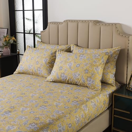 FADFAY 100% Cotton Twin XL Sheet Set, Olive Green Paisley Floral Bed Sheets for College Dorms, Deep Pocket Fitted Sheet, Pet-Friendly Soft Breathable Cozy Bedding for All Seasons, 4-Piece