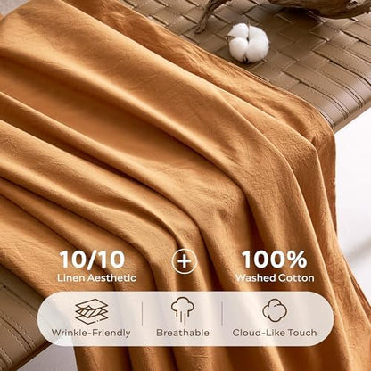 JELLYMONI 100% Washed Cotton Fall Amber Orange Duvet Cover Queen Linen-Like