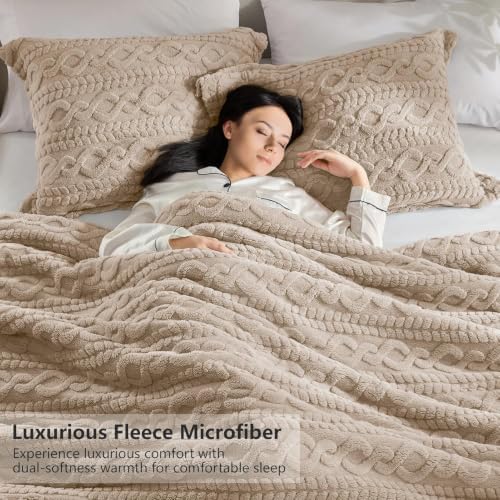 Homelike Moment Fluffy Twin Size Comforter Set, Beige Warm Fleece Comforter Twin Bed Set for Winter