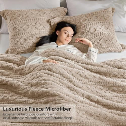 Homelike Moment Fluffy Twin Size Comforter Set, Beige Warm Fleece Comforter Twin Bed Set for Winter