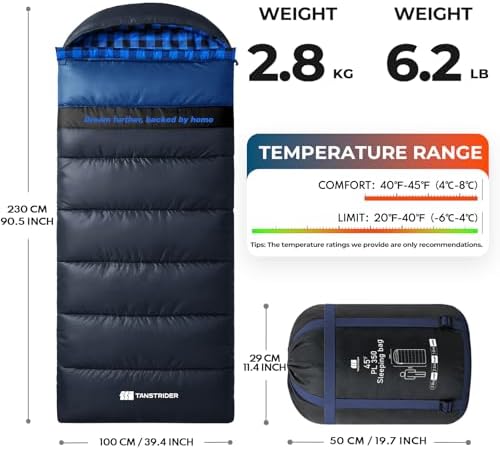 Cotton Flannel XXL Winter Sleeping Bags for Adults Big and Tall,Cold Weather 90x39 Inch Camping Sleep Bag,Waterproof Machine Washable 4 Season Outdoor Camping Gear,2-Way Zipper