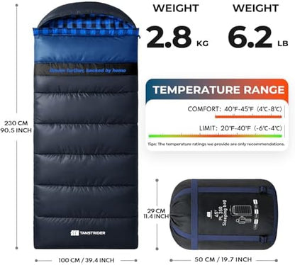 Cotton Flannel XXL Winter Sleeping Bags for Adults Big and Tall,Cold Weather 90x39 Inch Camping Sleep Bag,Waterproof Machine Washable 4 Season Outdoor Camping Gear,2-Way Zipper
