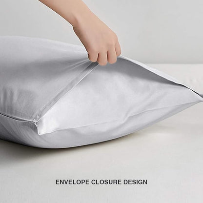 FLXXIE Pillow Cases Standard Size, Soft Microfiber Pillow Covers with Envelope Closure, Wrinkle, Stain Resistant Pillowcases, 2 Piece Set, 20x26, Light Grey