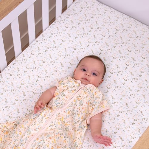 Fitted Crib Sheets for Girls, 2 Pieces 52"x28" 100% Cotton Crib Mattress Sheet, Absorbent Baby and Toddler Bed Sheets, Mattress Cover Oeko-TEX Cribs Sheet Set, Pink Floral Girl Nursery Gift Set