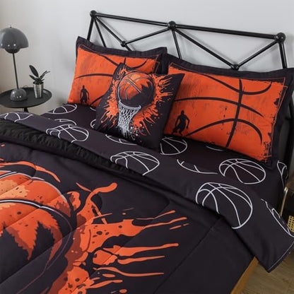 Basketball Comforter Set Full 6 Pieces Sports Bedding for Boys